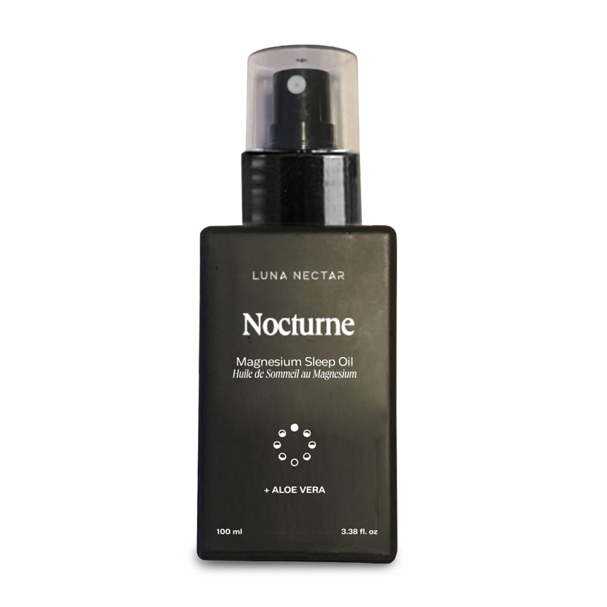 Luna Nectar Nocturne bottle highlights calming magnesium oil for relaxation.