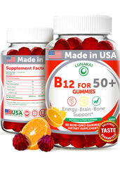 Lunakai B12 gummies energy boost for adults 50+ in orange flavor.