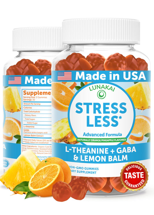 Lunakai Calm Gummies bottle front for daily stress support.