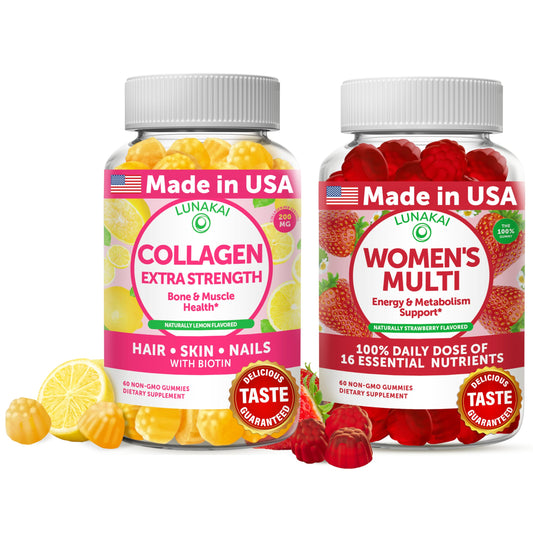 Lunakai Collagen Gummies bottle, a 30-day supply for skin and hair health.