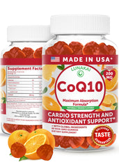 Lunakai CoQ10 Gummies bottle front highlighting 200 mg potency for daily energy