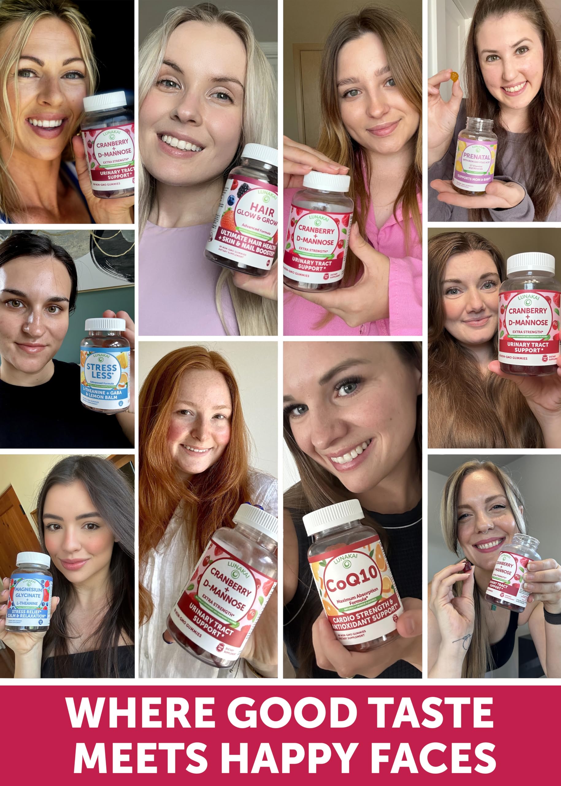 Packaging box for Lunakai Cranberry Gummies emphasizes non-GMO and gluten-free features