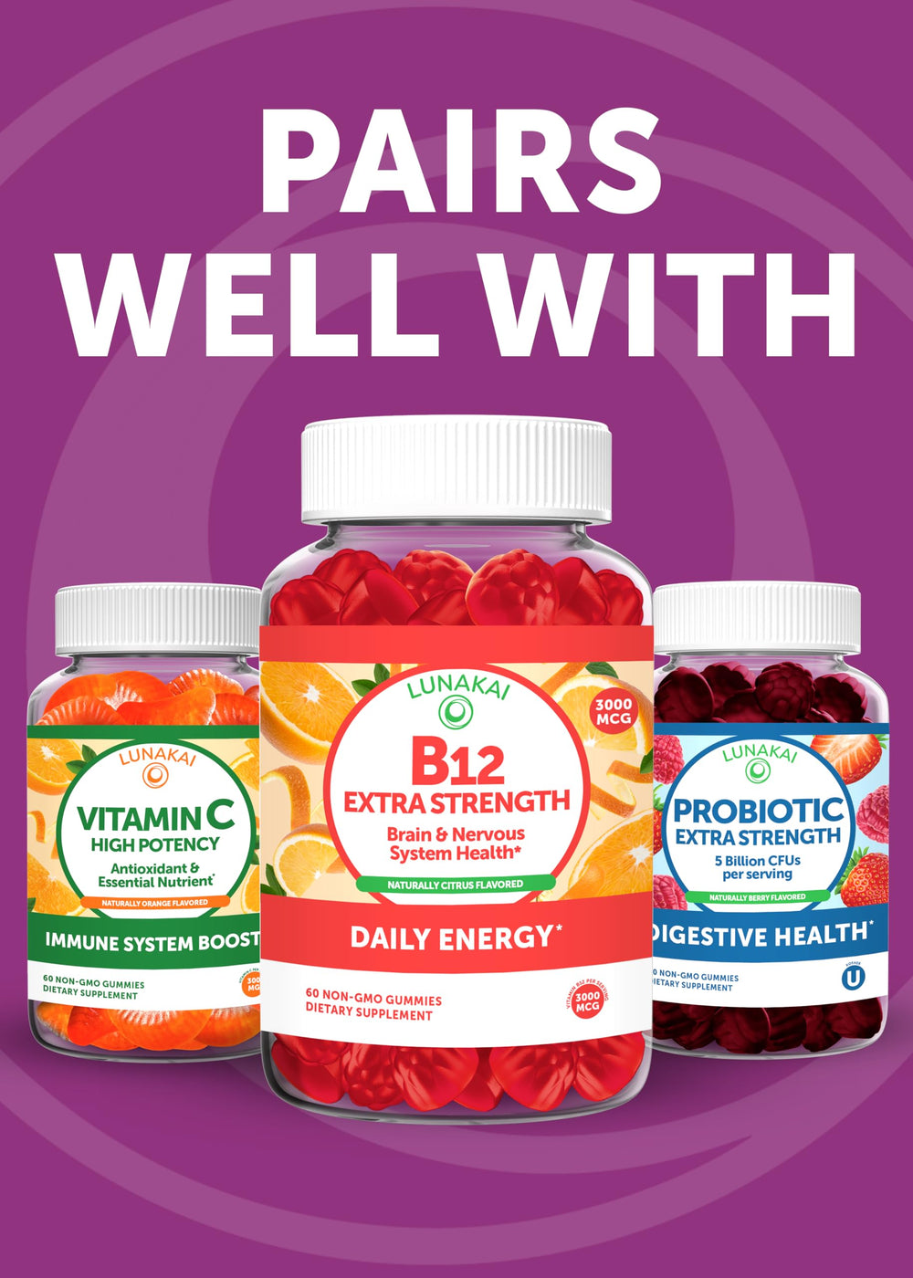 Gluten-free and vegan Lunakai formulation supports dietary preferences.