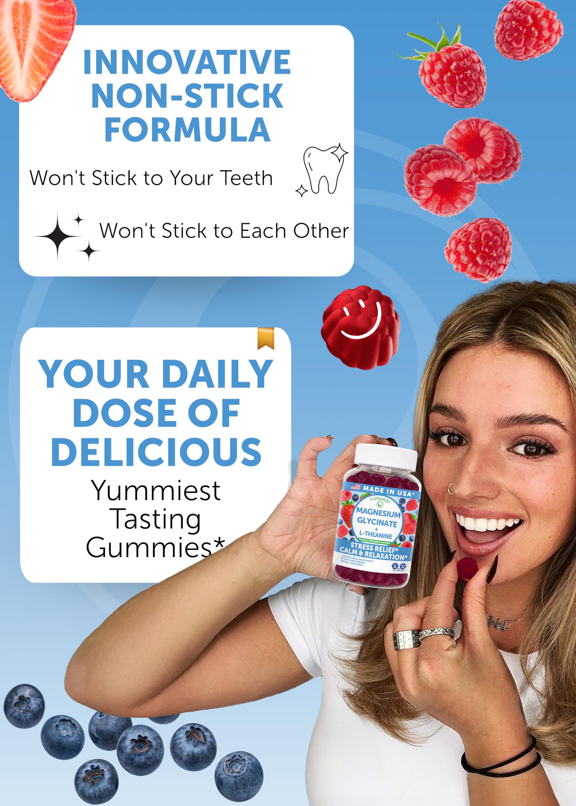 Lunakai gummies close-up texture reveals chewy wildberry consistency