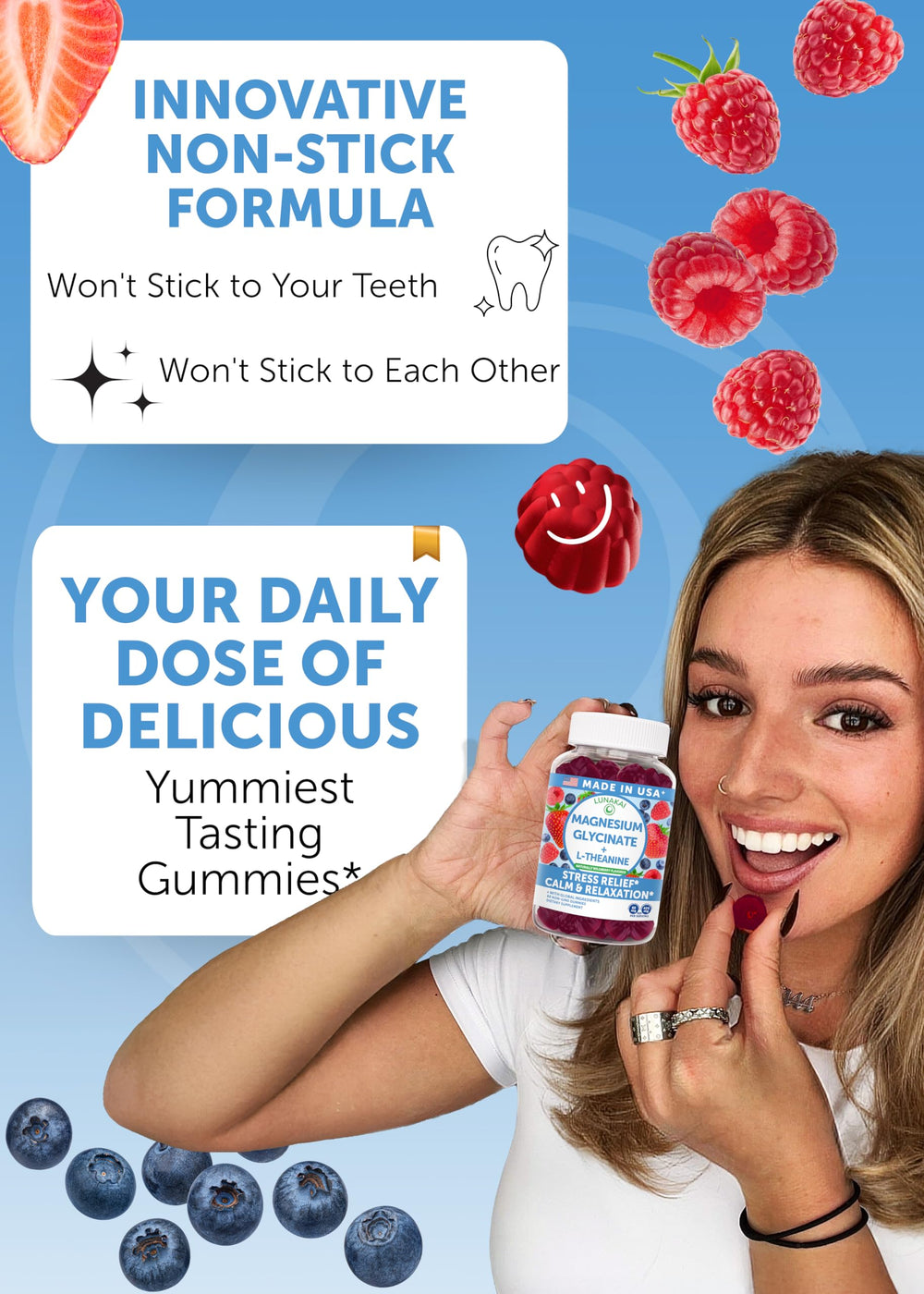 Lunakai gummies close-up texture reveals chewy wildberry consistency