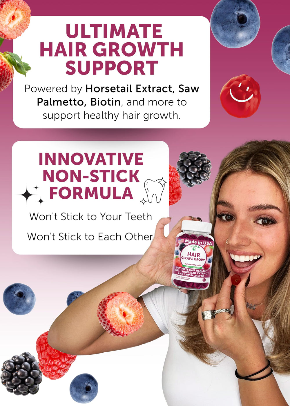Lunakai gummies label back image showing clean, allergen-friendly ingredients.