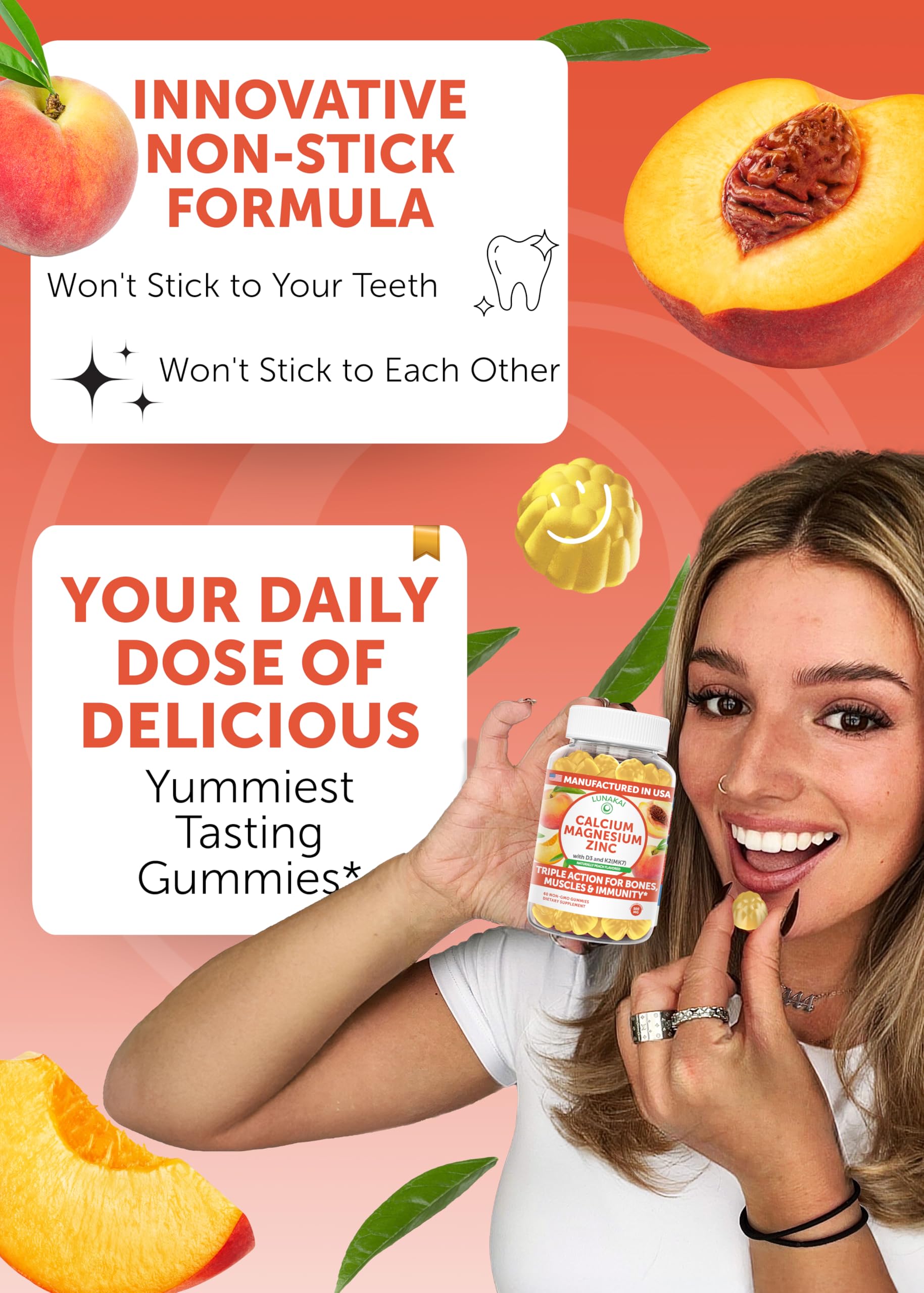 Gummies poured from Lunakai bottle, two-daily-dose convenience