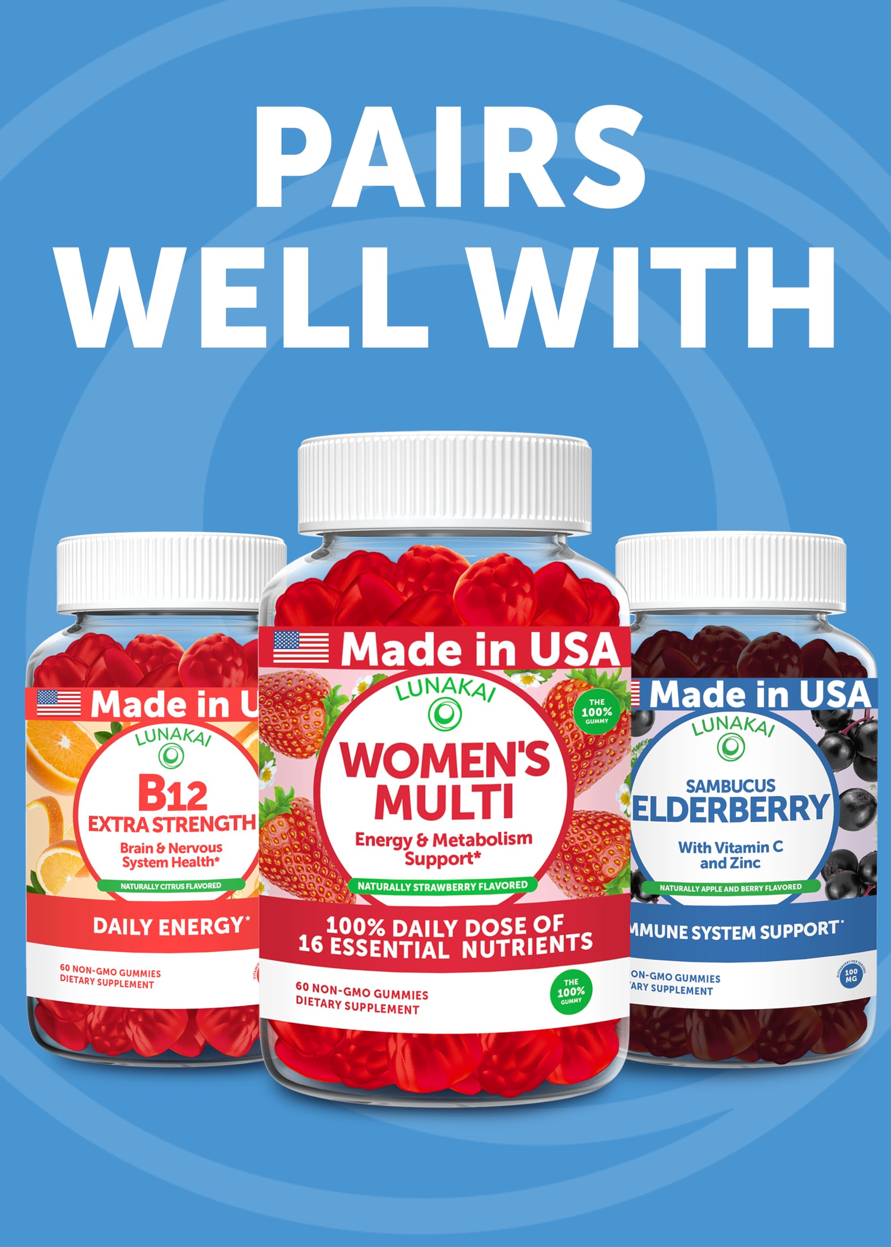 Nutrition panel on Lunakai gummies bottle highlighting allergen-friendly ingredients