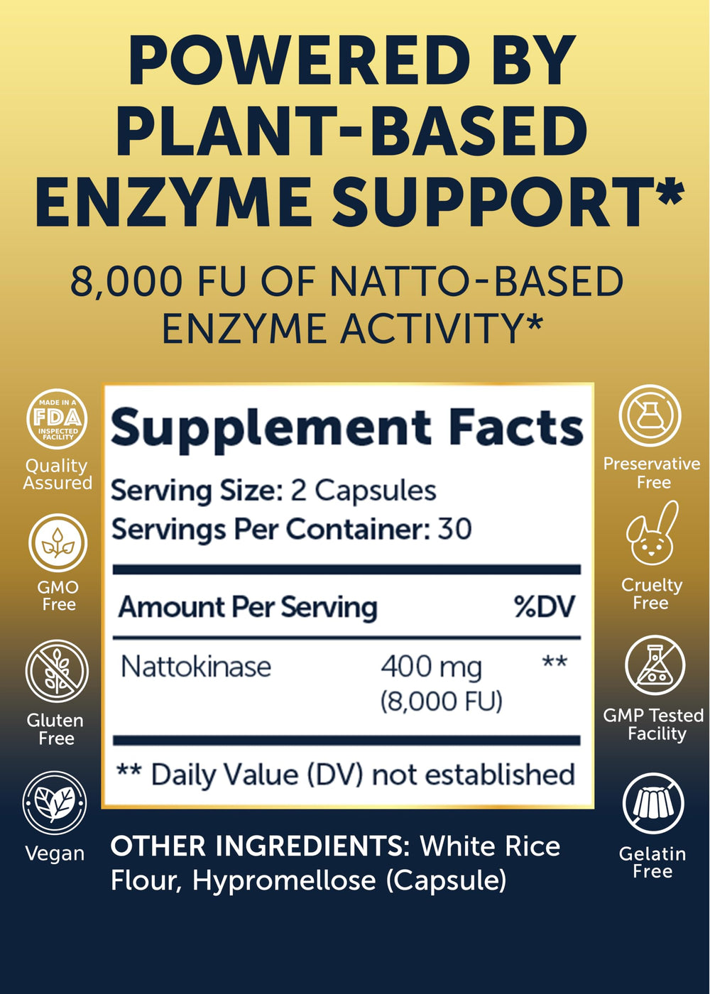 Lunakai nattokinase ingredients from fermented soybeans highlight natto-based enzyme.