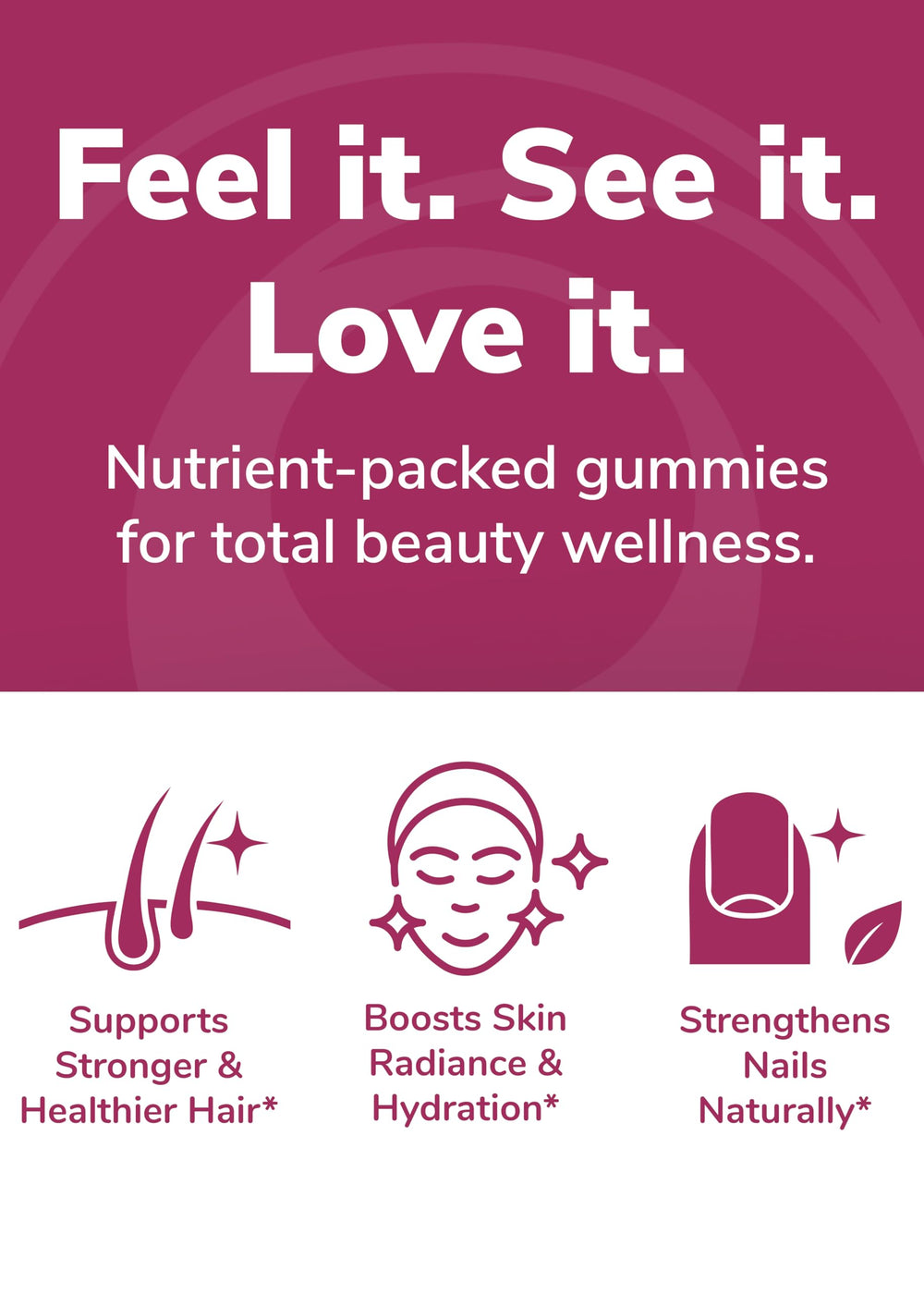 Lunakai packaging design highlighting biotin and saw palmetto benefits in the formula.