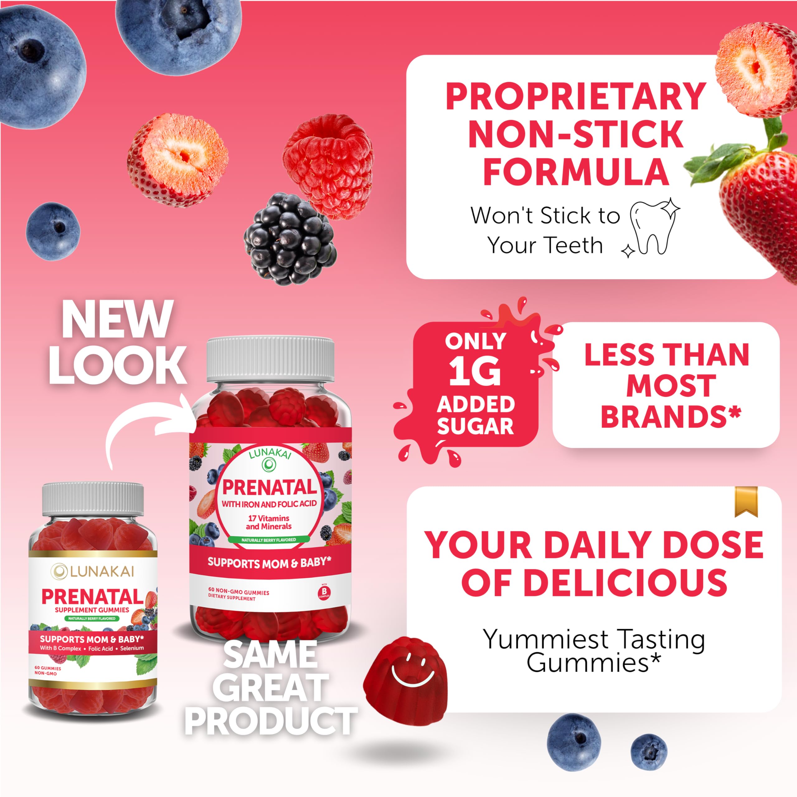 Lunakai Prenatal ingredients label reveals 17 essential nutrients for balanced nutrition.