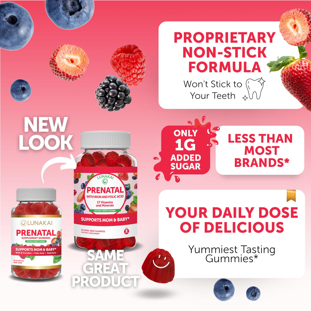 Lunakai Prenatal ingredients label reveals 17 essential nutrients for balanced nutrition.