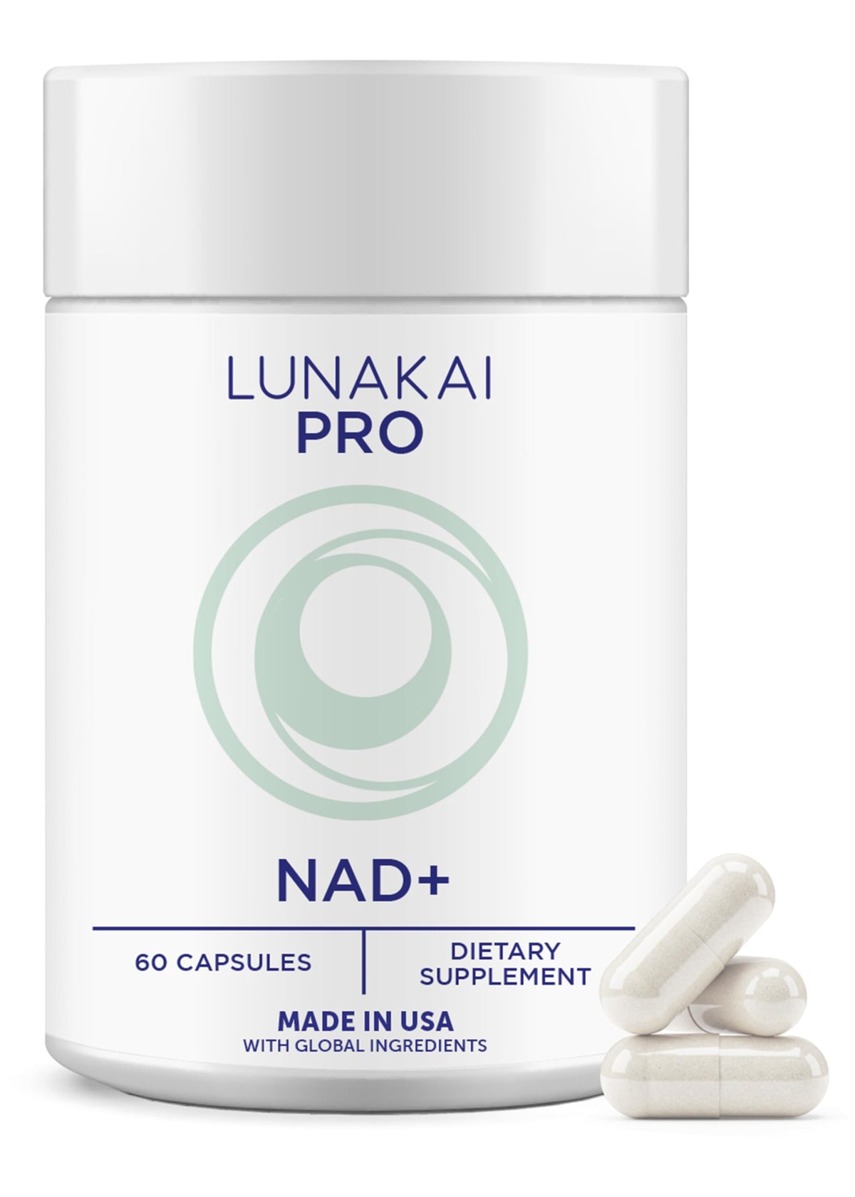 Lunakai PRO NAD bottle front for daily energy support in active adults.
