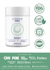 Lunakai PRO NAD capsules close-up showing easy daily dosage for wellness.
