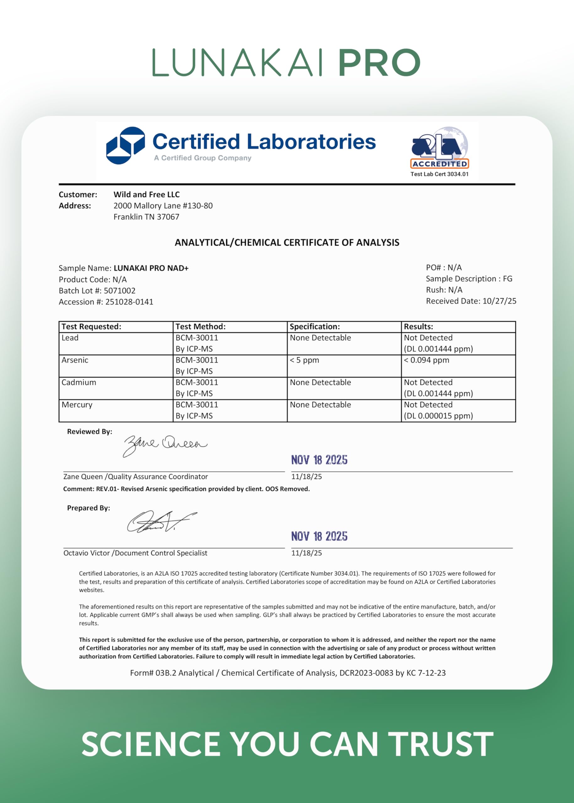 Lunakai PRO NAD USA-made seal emphasizing manufacturing quality.
