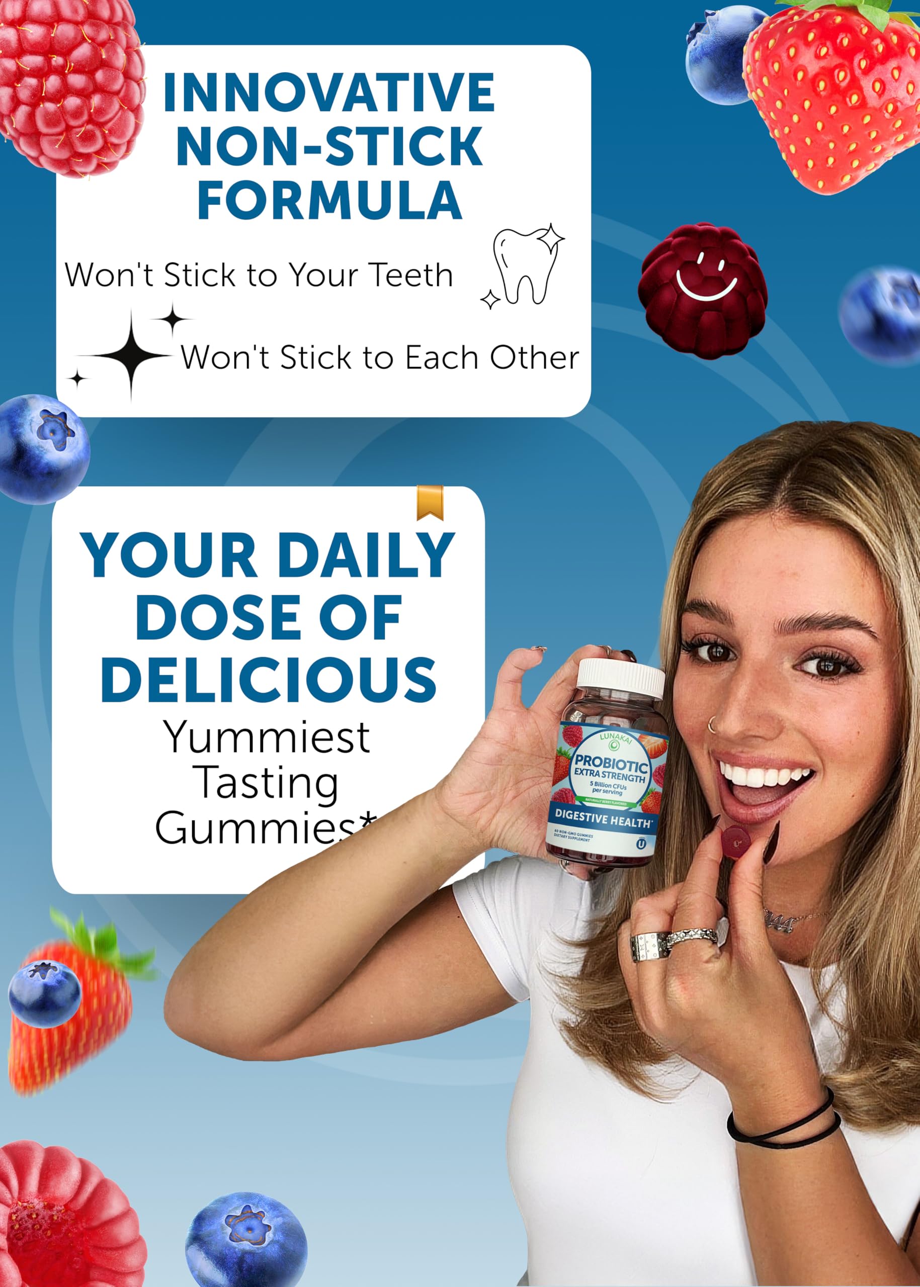 Lunakai berry-flavor gummies in package showing vegan and gluten-free label