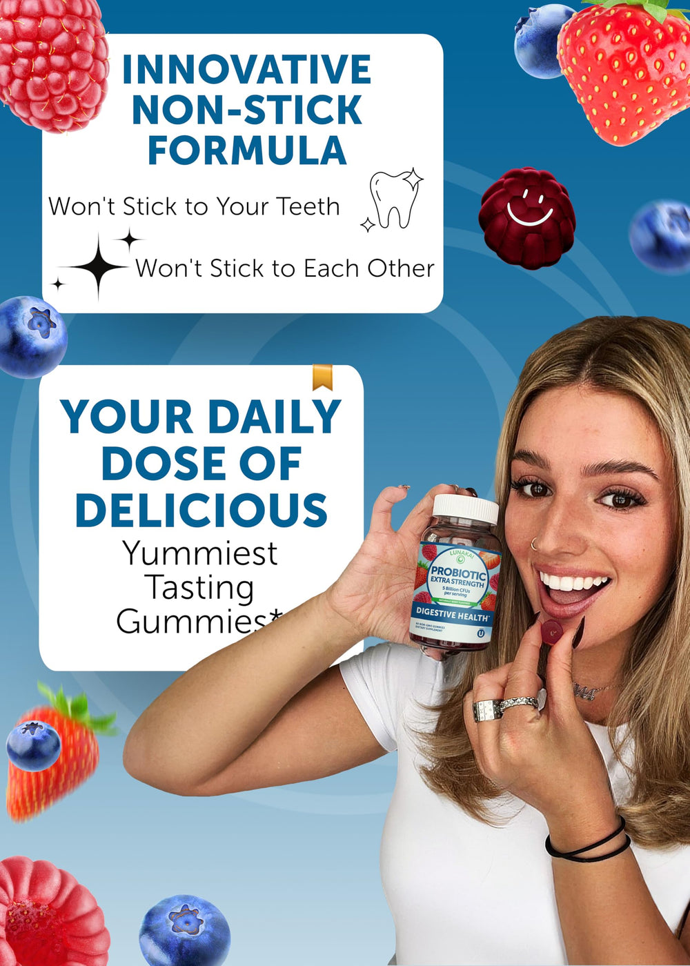 Lunakai berry-flavor gummies in package showing vegan and gluten-free label