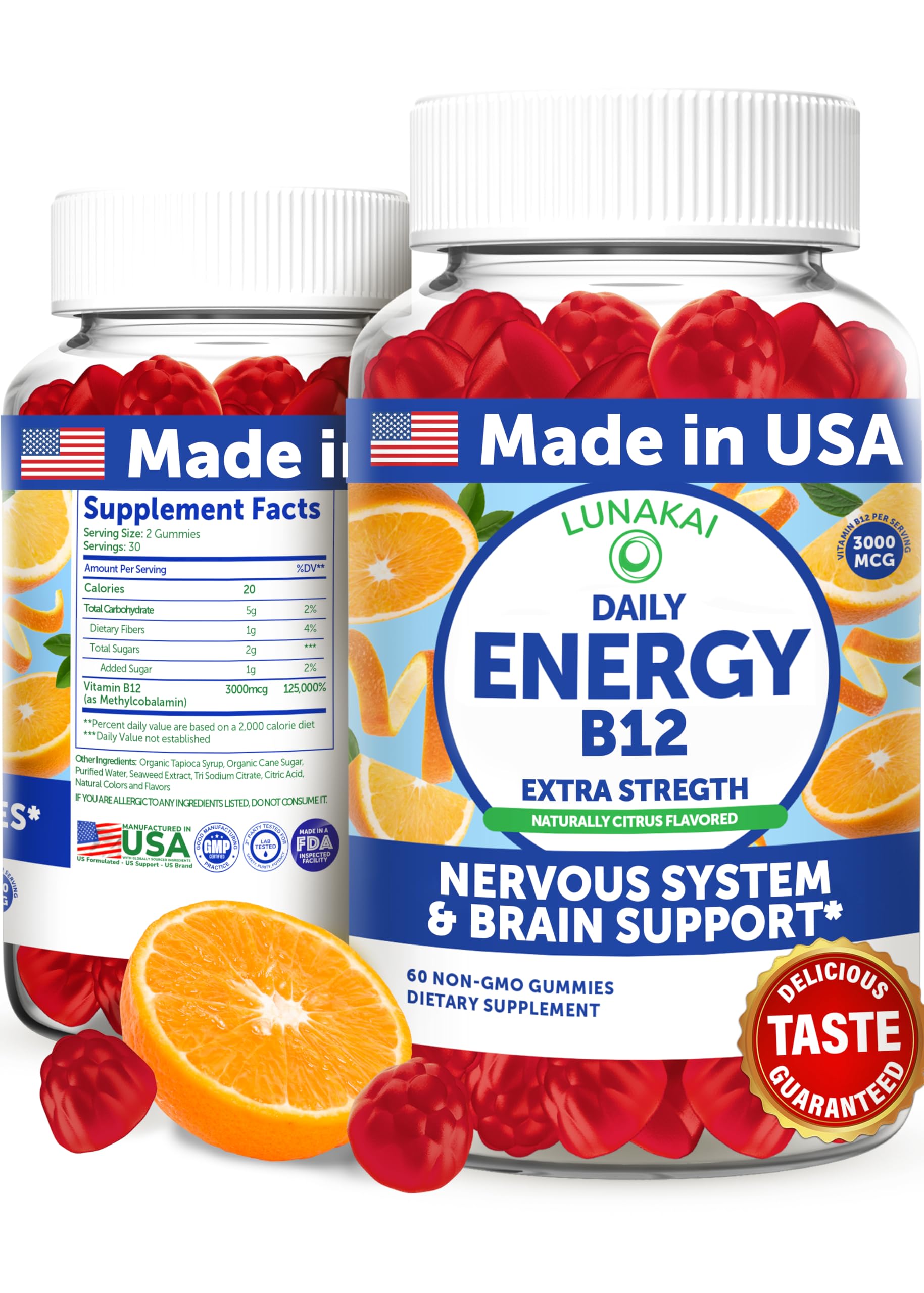 Lunakai vegan energy gummies bottle for convenient daily use.
