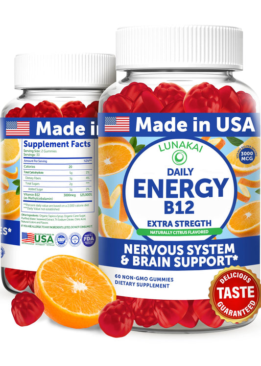 Lunakai vegan energy gummies bottle for convenient daily use.