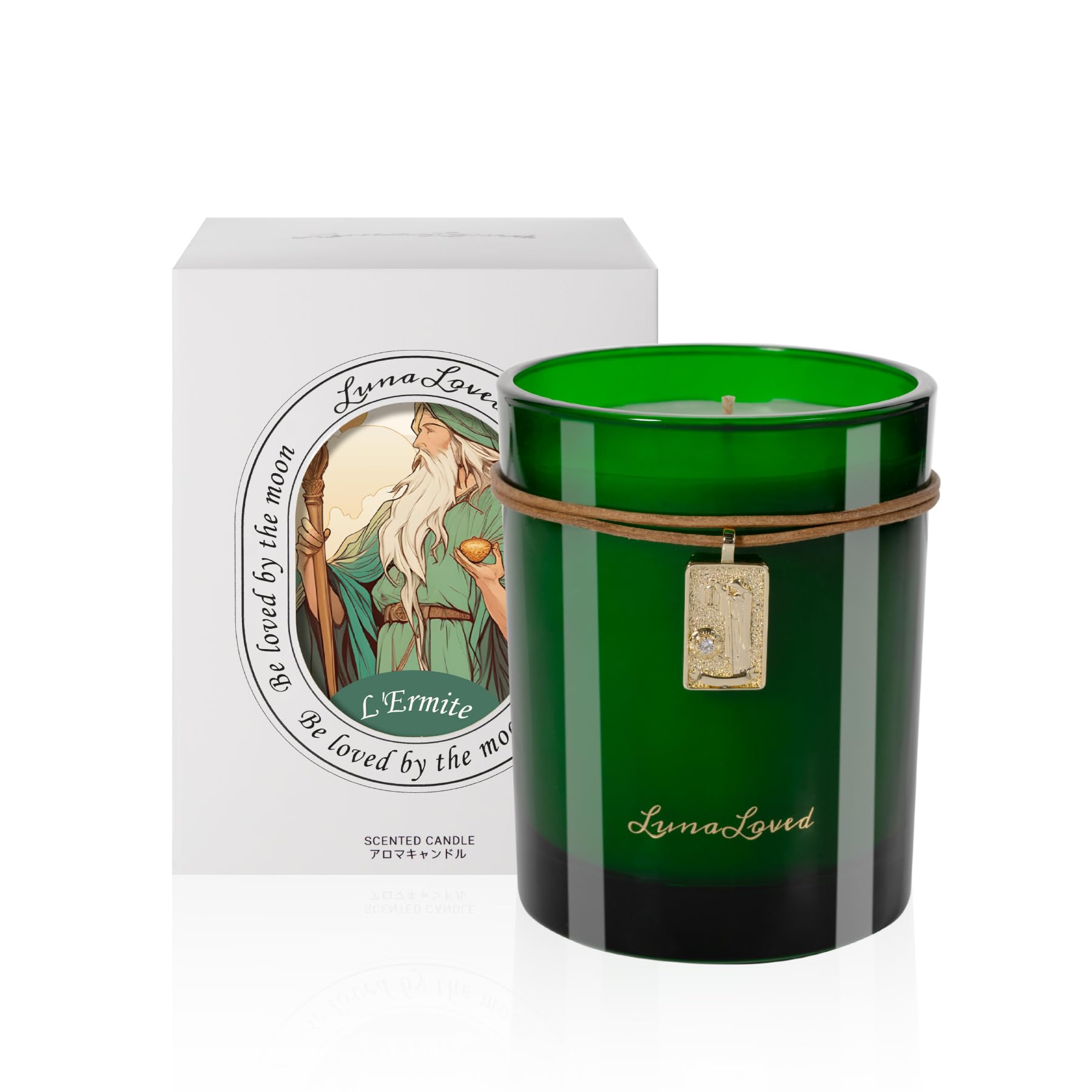 LunaLoved Juniper-Bergamot scented candle in elegant glass for relaxing ambiance