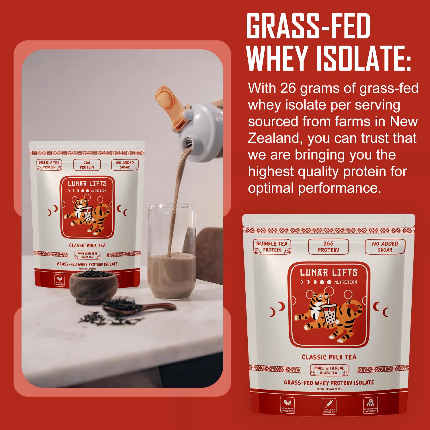 Lunar Lifts Protein powder dissolves smoothly for easy shakes.