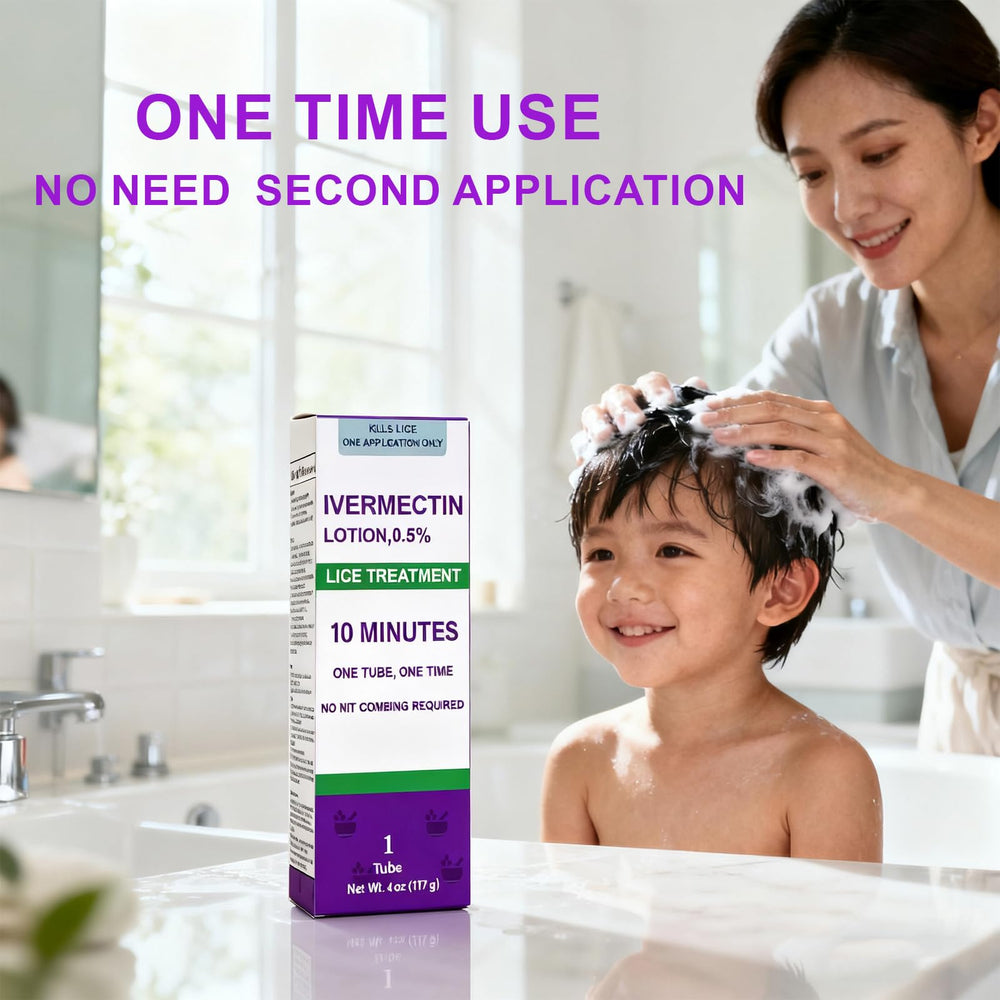 LUNCHIS Ivermectin Lotion being applied to dry scalp for lice treatment.