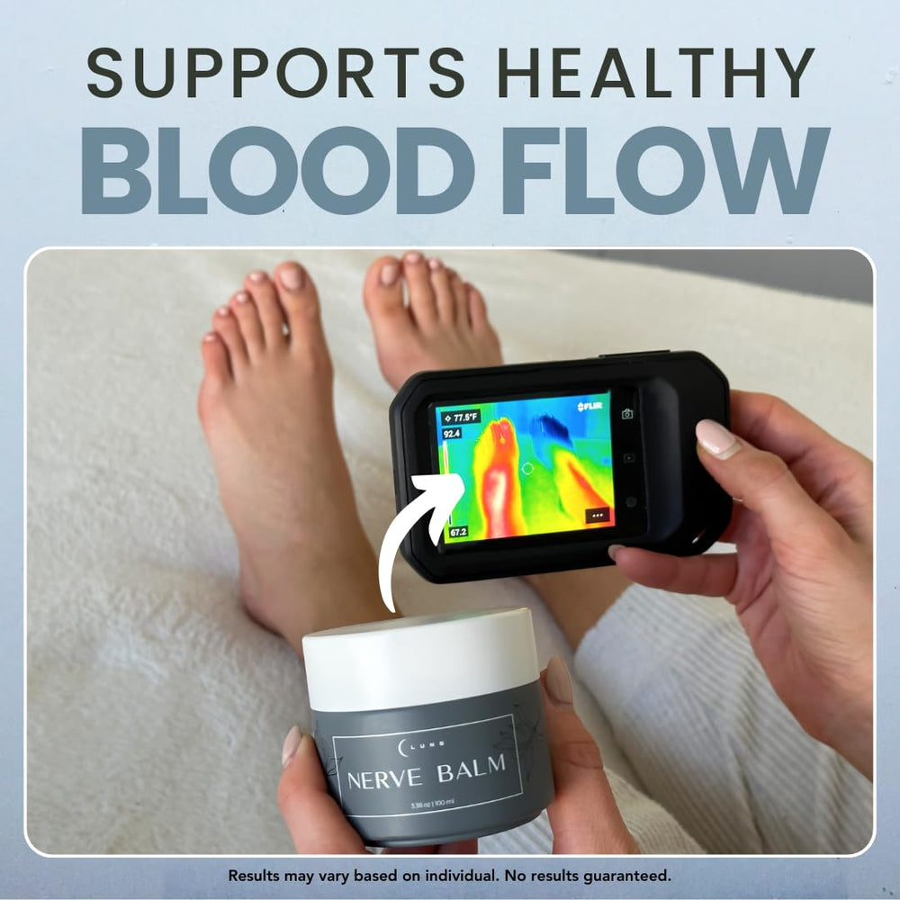Lune Nerve Balm used on feet for targeted comfort.