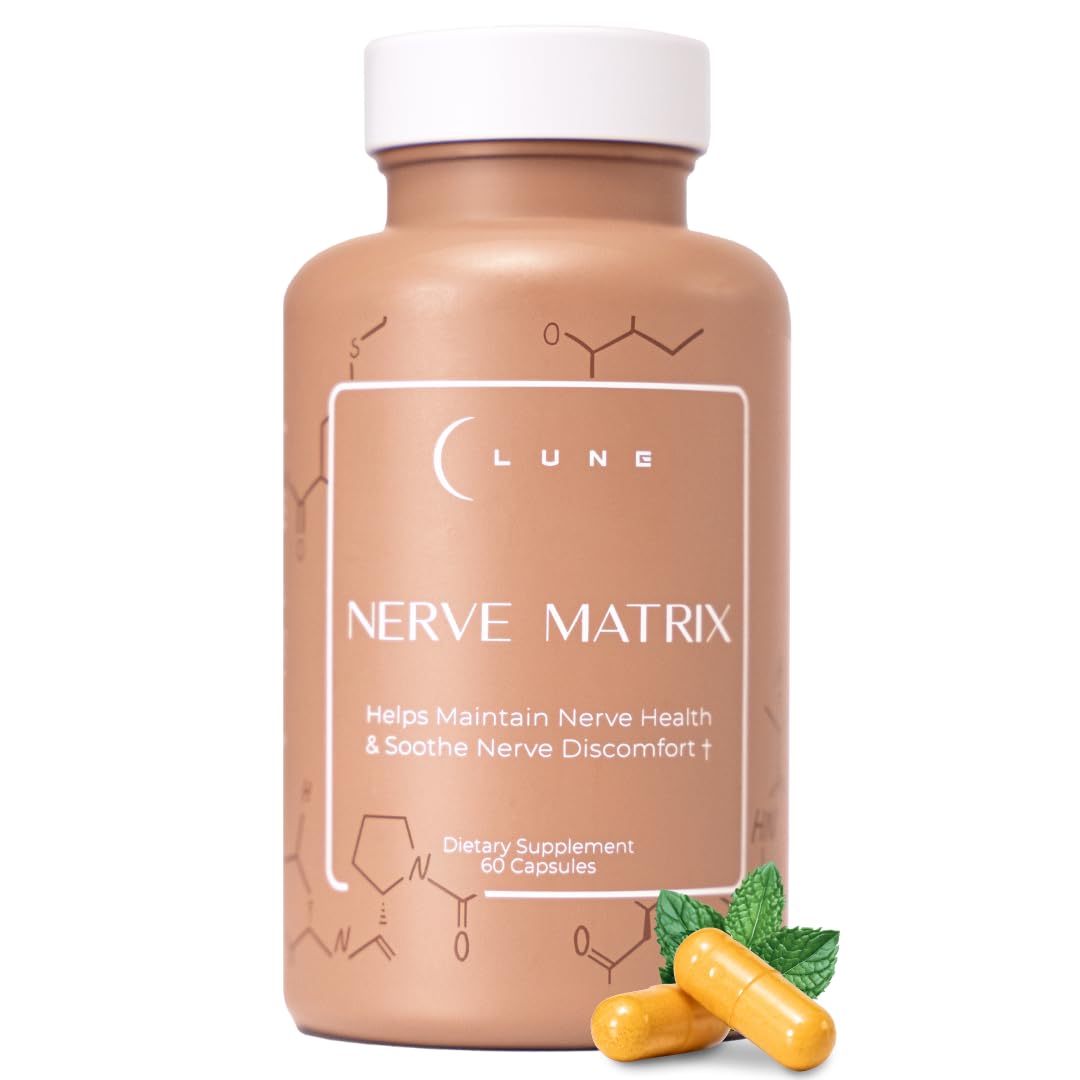 Lune Nerve Matrix bottle pour demonstrates easy daily dosing for nerve support