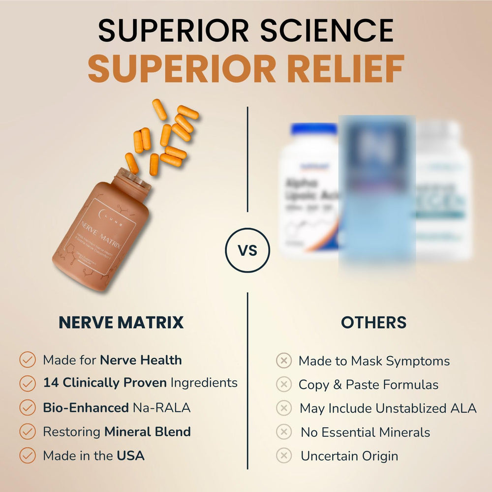 Lune Nerve Matrix ingredients icons showing Citicoline and Curcumin for nerve wellness