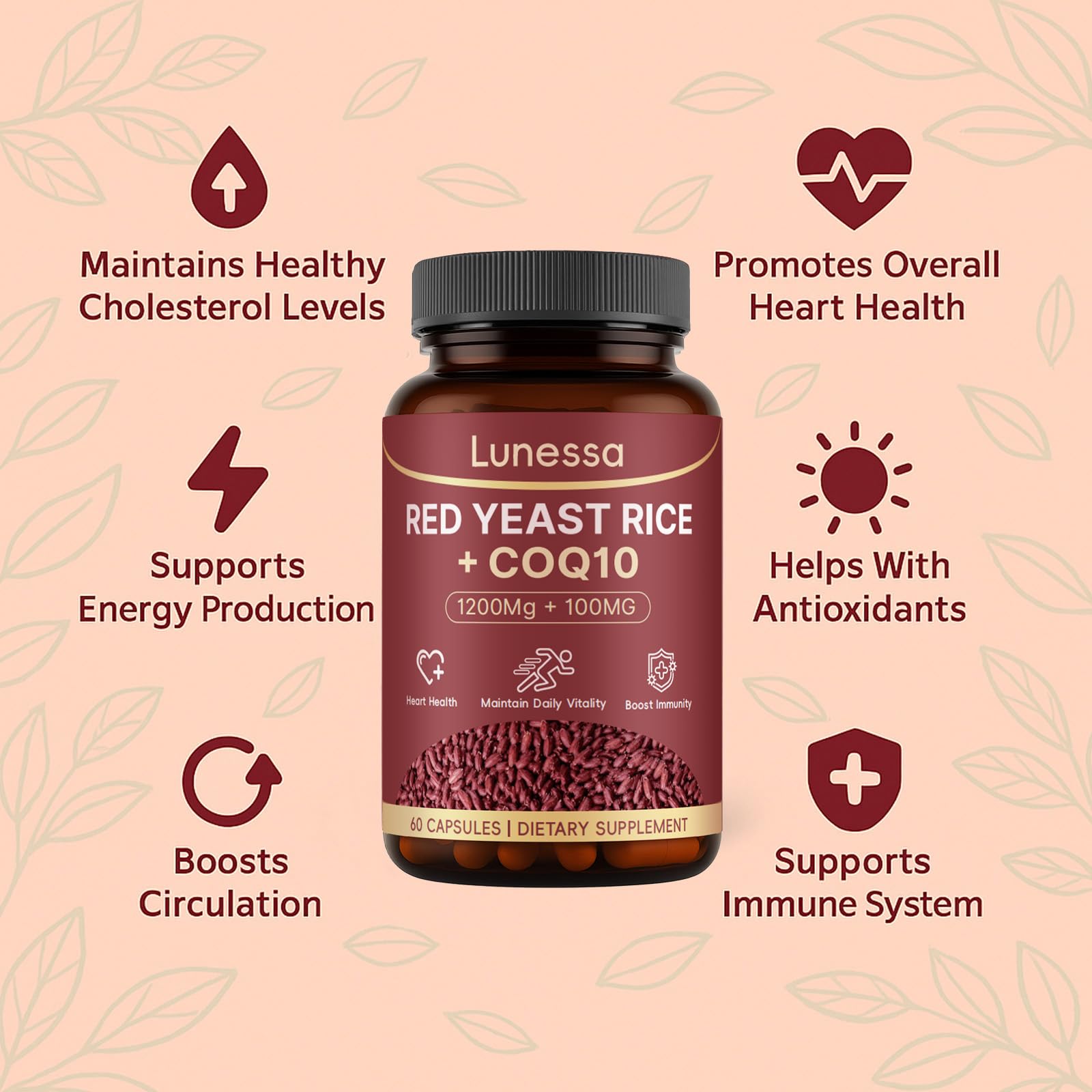 LUNESSA CoQ10 label close-up highlighting supplement ingredients.