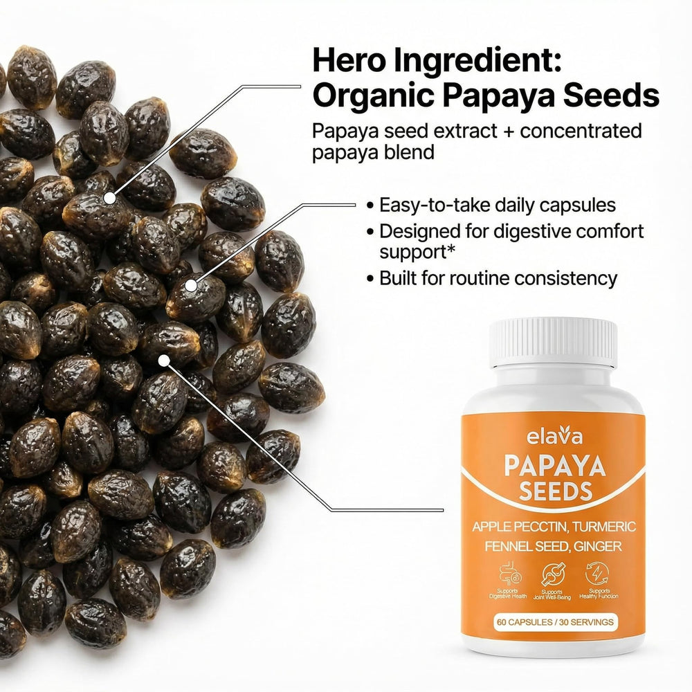 LUNESSA Elava Papaya Seeds Capsules with apple pectin and seaweed blend.