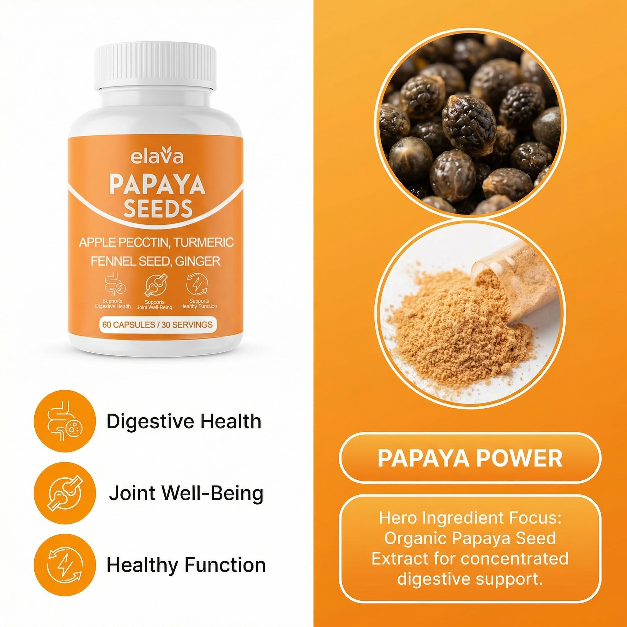 LUNESSA Elava Papaya Seeds Capsules non-GMO and gluten-free.
