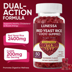 Close-up of Lunessa gummies showing raspberry flavor and chewy texture.