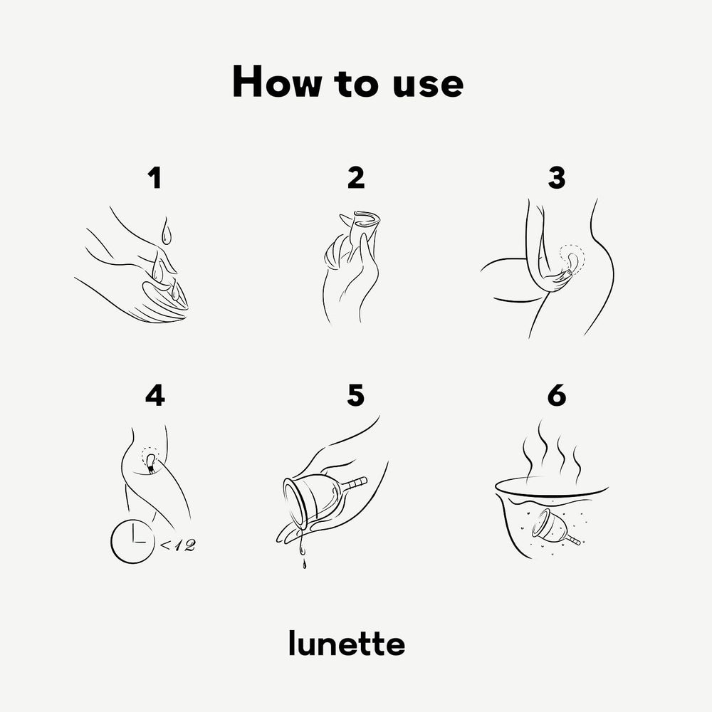 Beginner-friendly Lunette cup shown with user guide