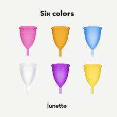 Lunette donation program note reflects one-for-one cups support.