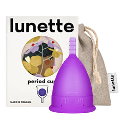 Lunette period cup size 2 violet close-up, showing soft silicone for comfort.