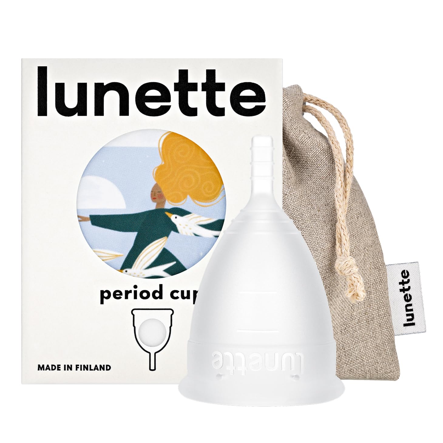 Lunette size 2 clear silicone cup resting in hand for comfortable wear