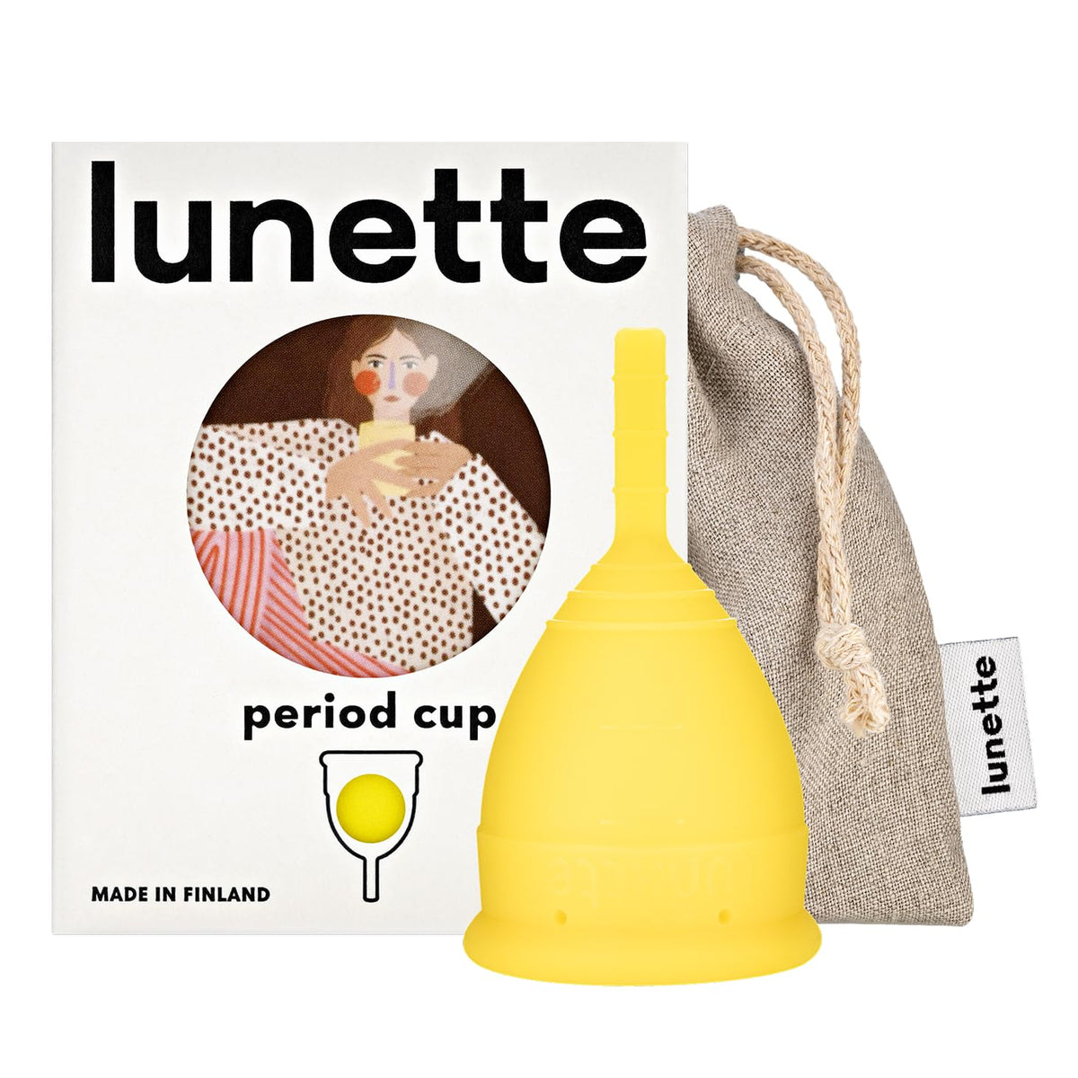 Lunette yellow period cup in soft silicone close-up showing comfortable material and design