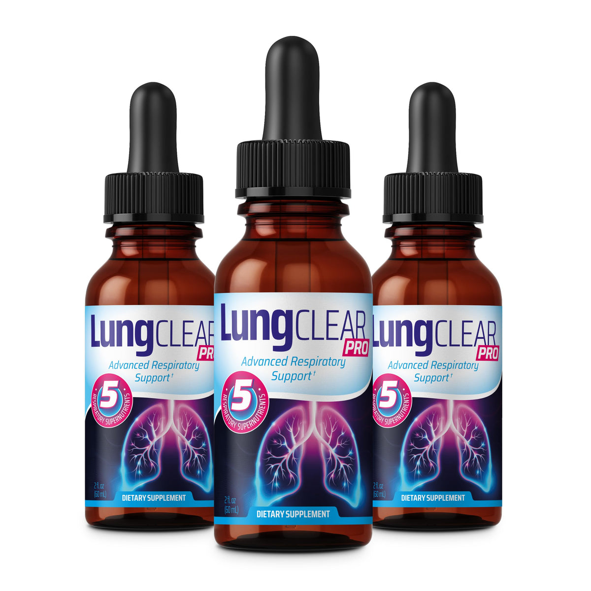 Lung Clear Pro bottle with drops conveys convenient lung support for daily breathing