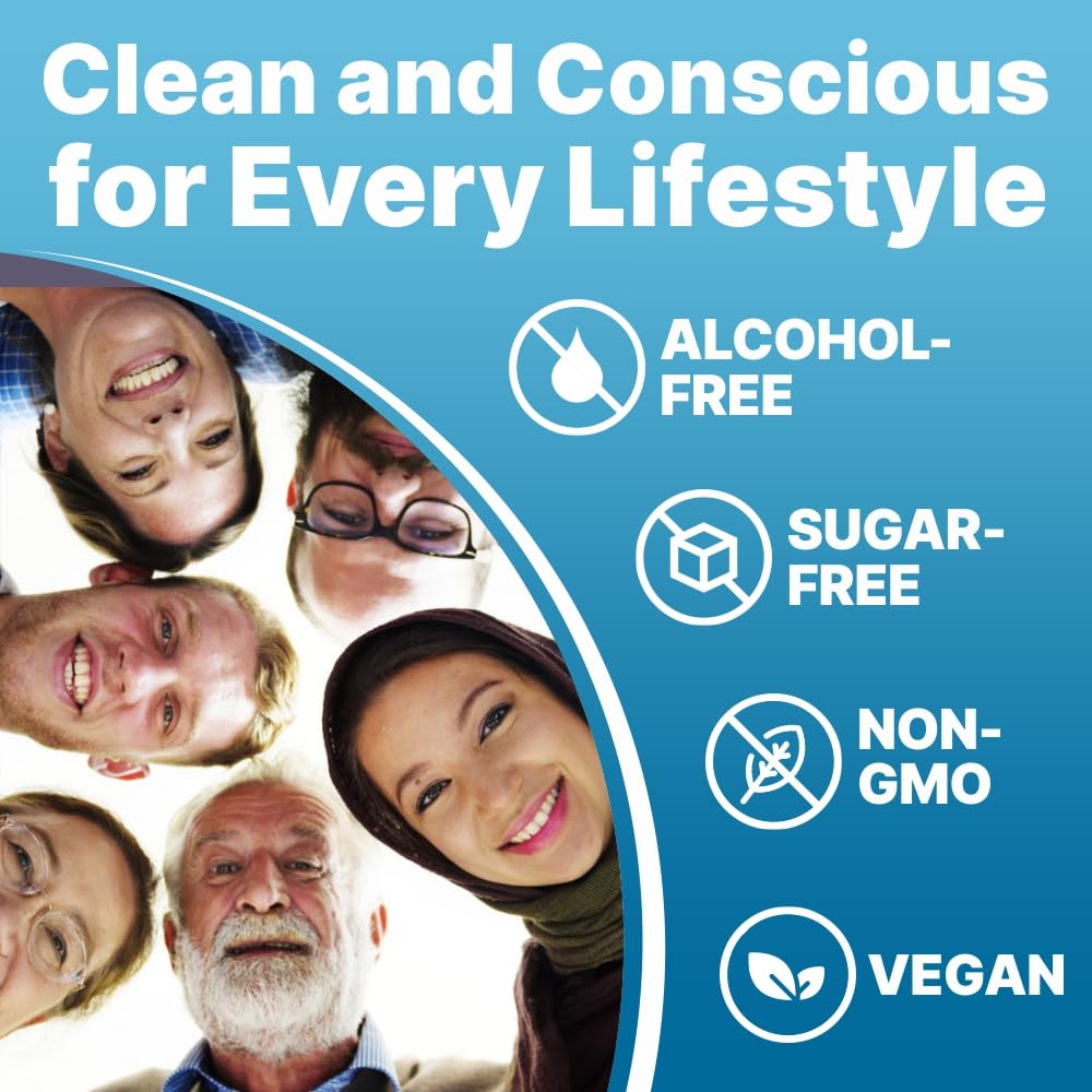 Lifestyle shot showing easy daily use with a glass of water beside Lung Clear Pro