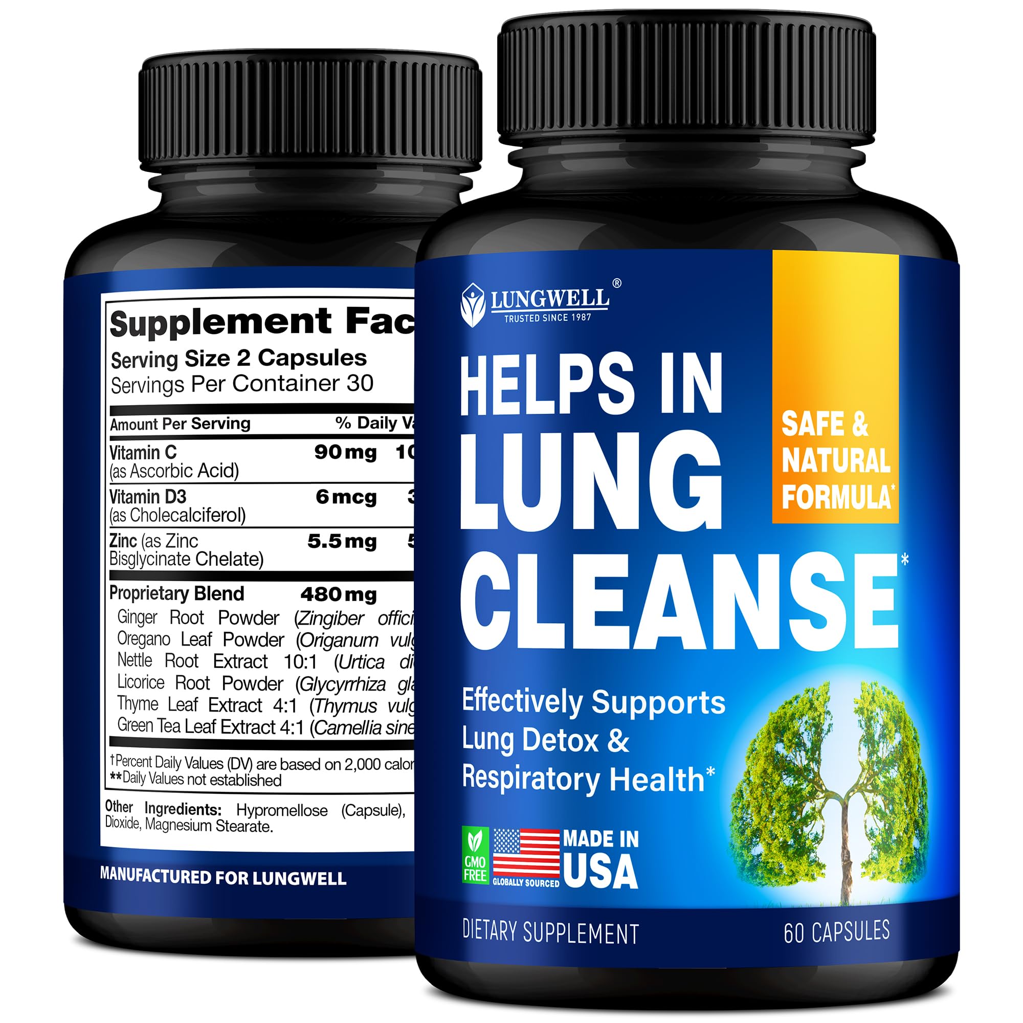 Lungwell Quit Smoking Aid bottle pour demonstrates convenient dosing for daily lung support.