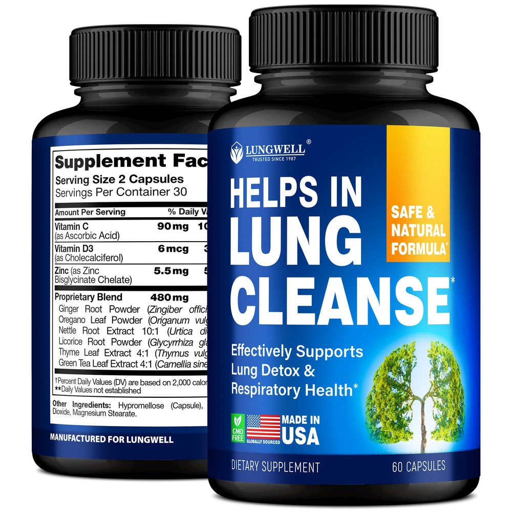 Lungwell Quit Smoking Aid bottle pour demonstrates convenient dosing for daily lung support.