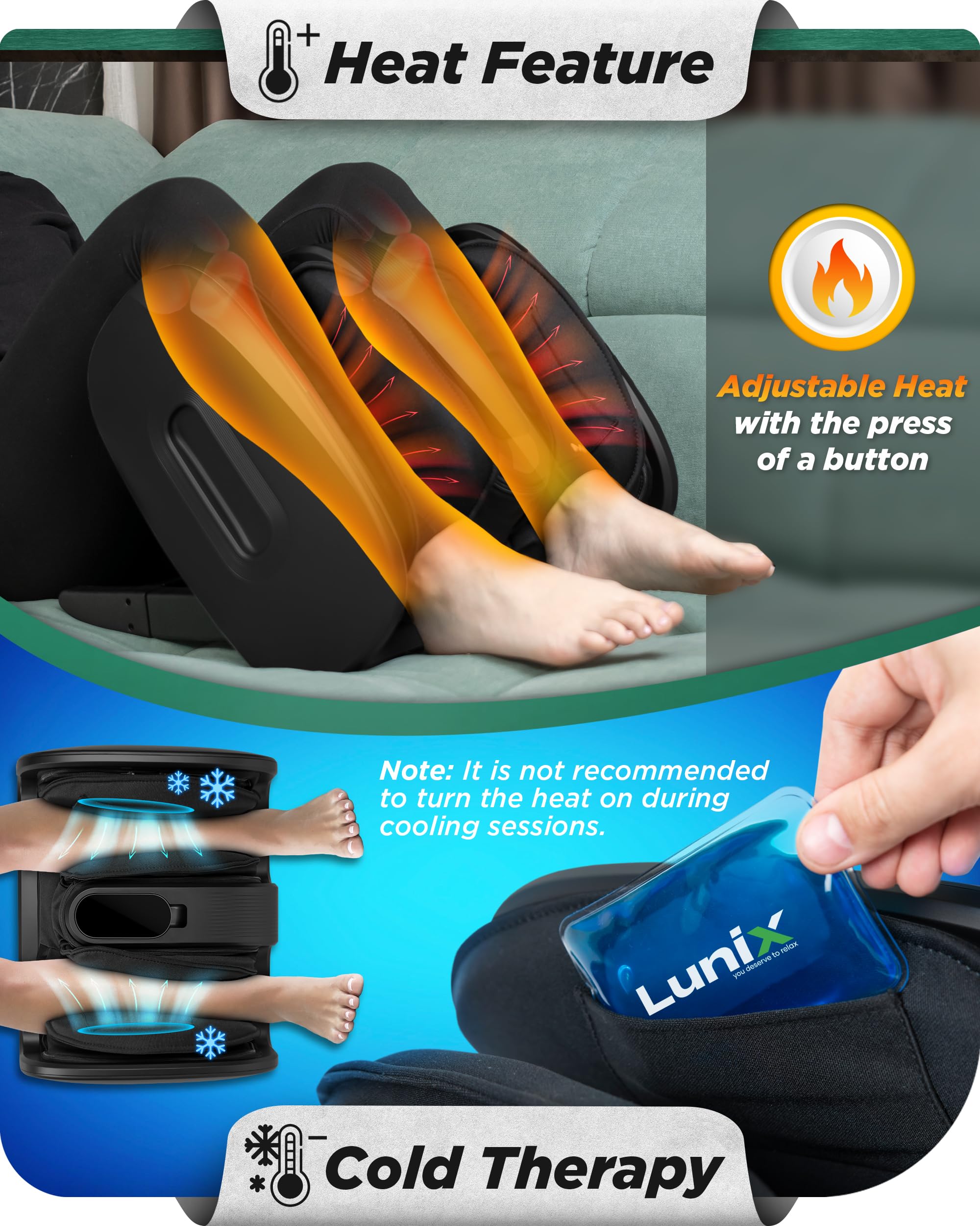 Lunix LX21 adaptive air pressure and deep kneading relieve tension.