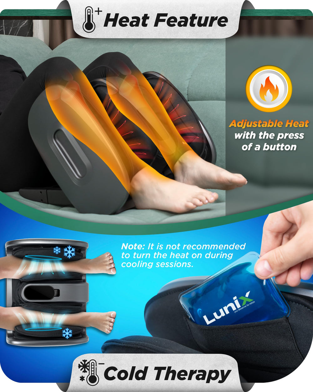 Lunix LX21 heat and cold therapy pockets warm and soothe feet.