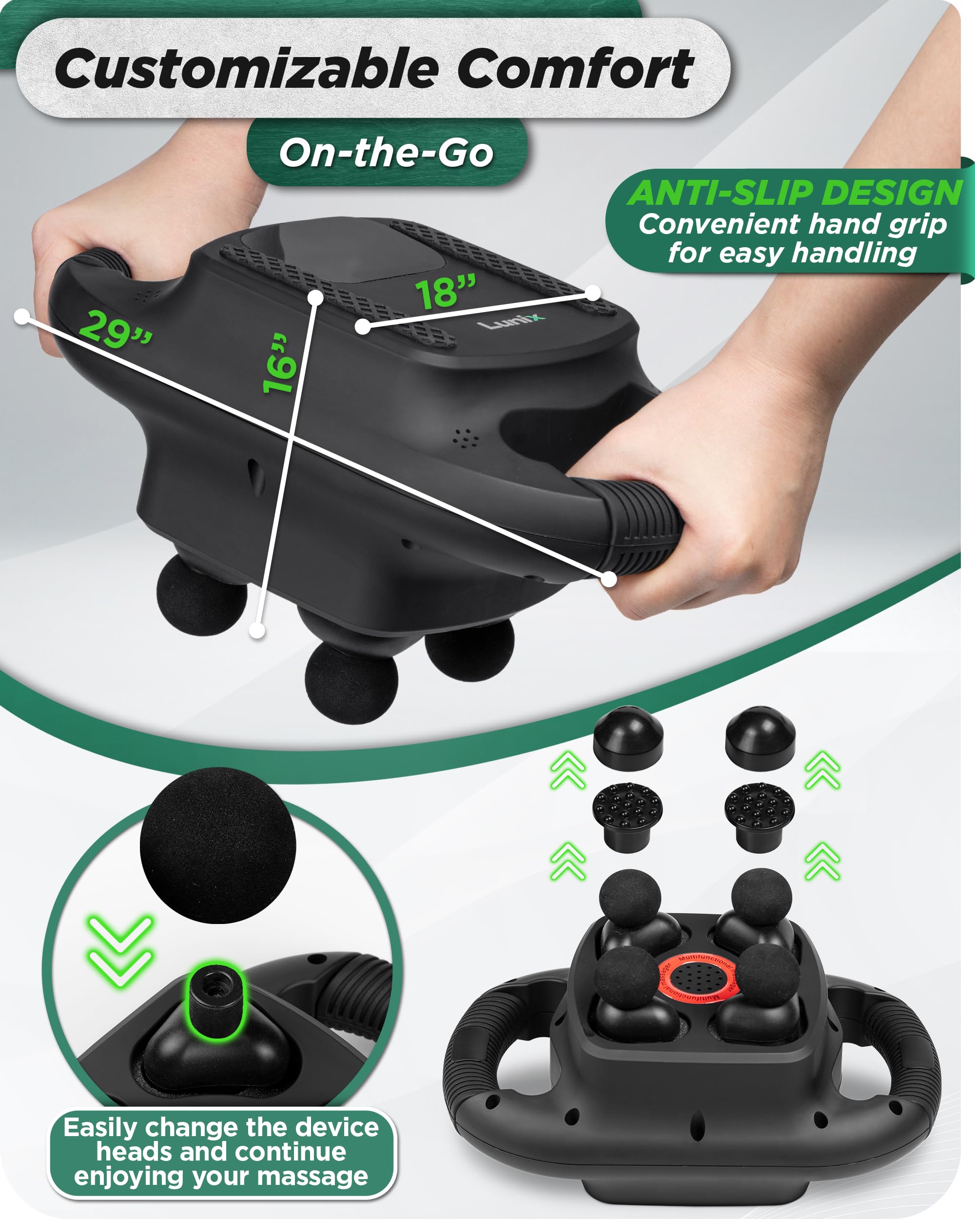 Lunix LX25 included heads showing versatile massage options