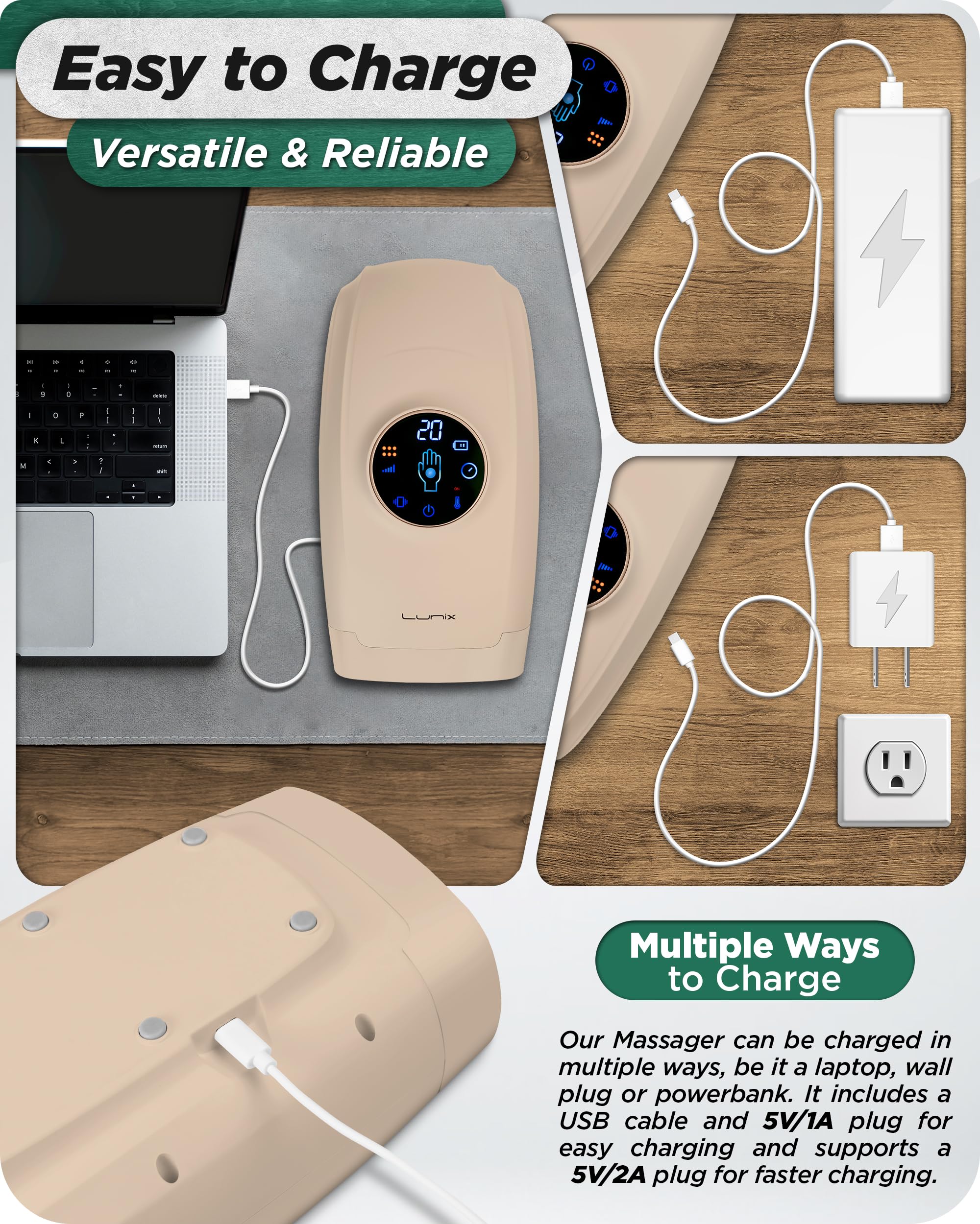 Lunix LX7 cordless rechargeable design enables use anywhere.