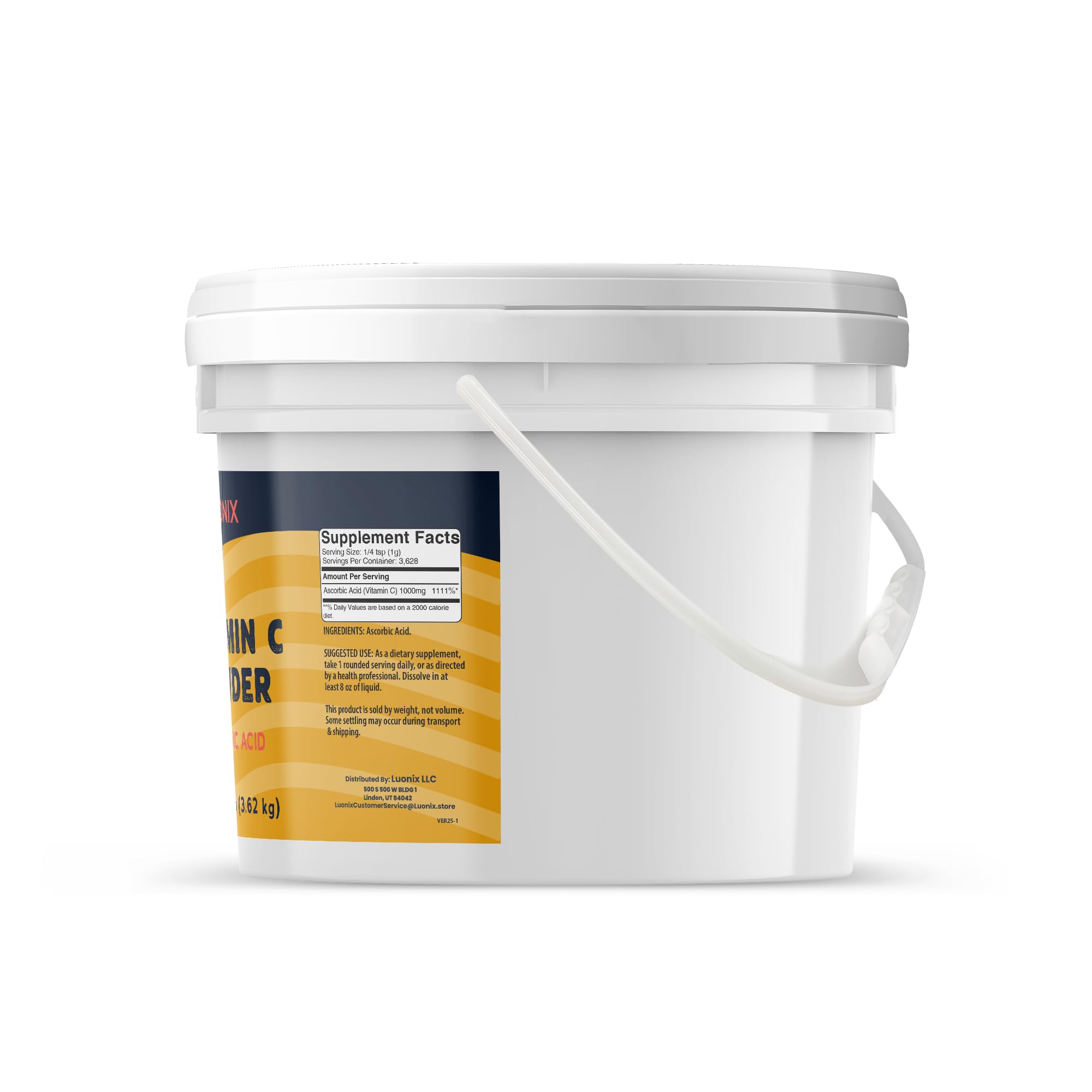 Luonix Vitamin C Powder with scoop in bucket for easy measuring