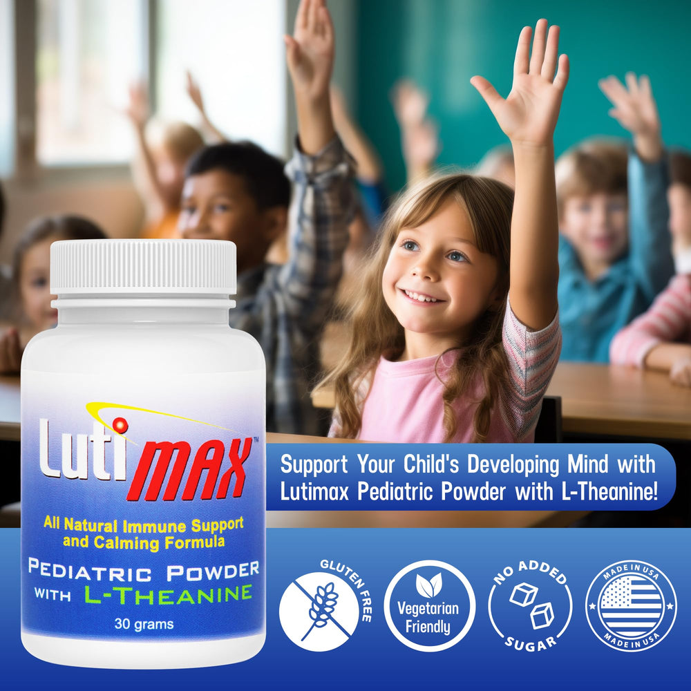 Ingredient close-up showing luteolin, rutin, and L-theanine benefits