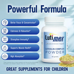 Luti Lutimax powder poured into a glass for easy daily intake.