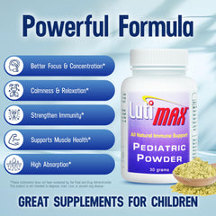 LutiMax powder poured into a glass; blends without altering taste.
